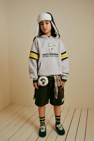 SNOOPY PEANUTS™ HOODED SWEATSHIRT WITH STRIPES - Grey marl by Zara