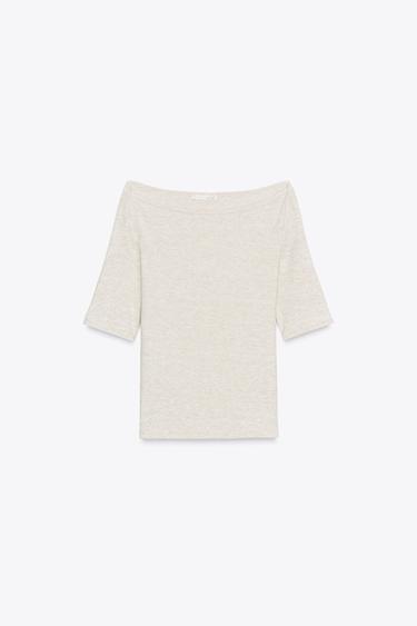 BOAT NECK T-SHIRT - Mid-ecru by Zara