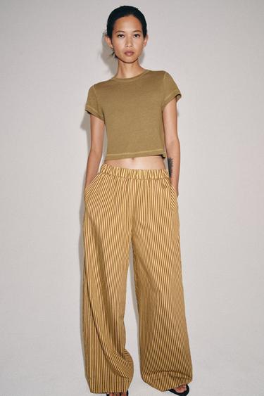 ZW COLLECTION STRIPED WIDE-LEG TROUSERS - Yellow by Zara
