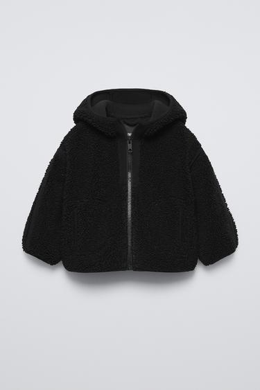 FAUX SHEARLING HOODED JACKET - Black by Zara - Image 0