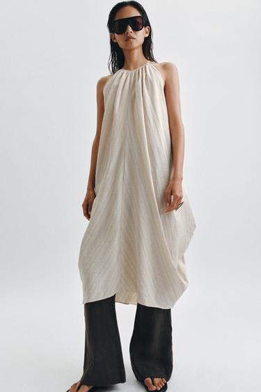 ZW COLLECTION LINEN BLEND HALTER DRESS - striped by Zara