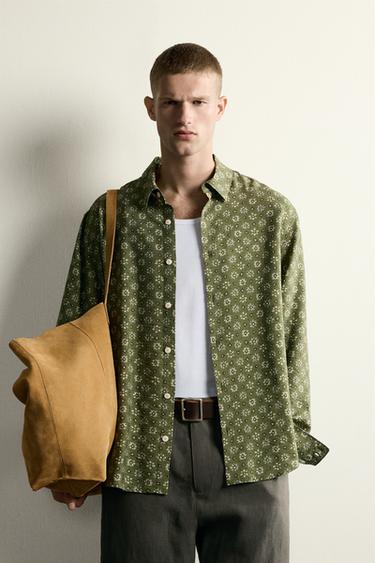 FLORAL PRINT FLOWING SHIRT - Mid-green by Zara