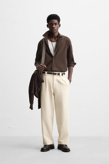 STRAIGHT-LEG PLEATED TROUSERS - Ecru by Zara - Image 0