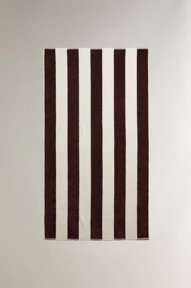 STRIPED BEACH TOWEL - Burgundy by Zara