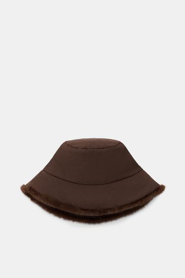 FAUX FUR NYLON HAT - Brown by Zara