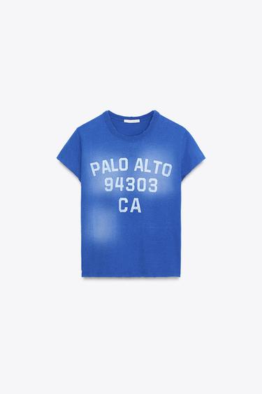 FADED-EFFECT TEXT T-SHIRT - Blue by Zara
