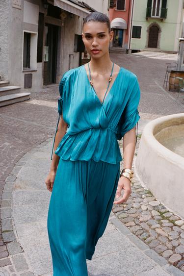 SATIN MIDI SKIRT - Duck blue by Zara - Image 0