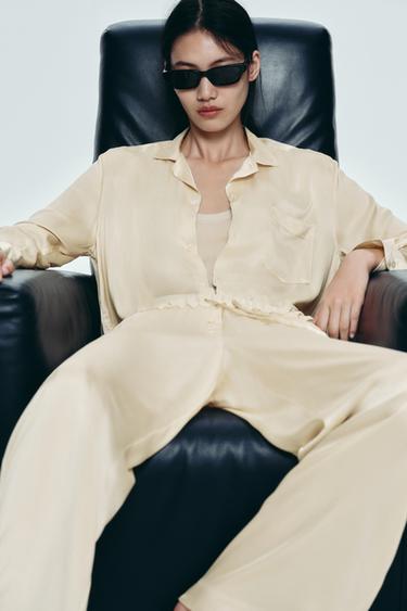 ZW COLLECTION 100% SILK PYJAMA TROUSERS - Beige by Zara