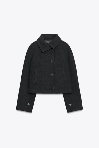ZW COLLECTION SHORT WOOL COAT - Dark grey by Zara