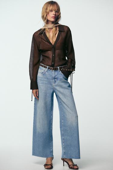 Z1975 WIDE-LEG CROPPED HIGH-WAIST JEANS WITH BELT - Mid-blue by Zara
