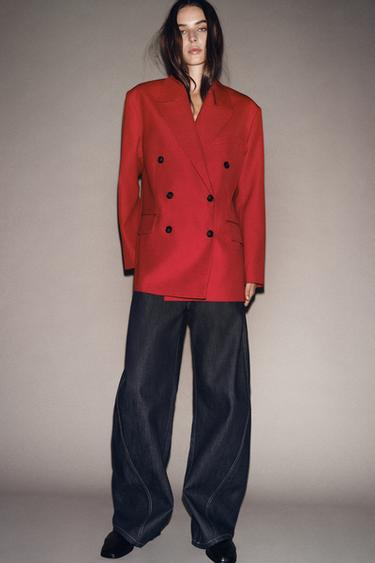ZW COLLECTION DOUBLE-BREASTED STRAIGHT BLAZER - Red by Zara