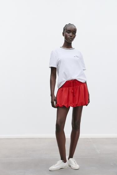 CHUNKY KNIT TRIM T-SHIRT - Oyster-white by Zara - Image 0