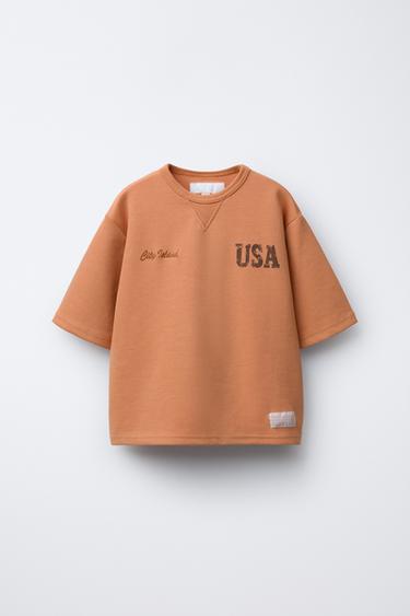 INTERLOCK SLOGAN T-SHIRT - Orange by Zara - Image 0