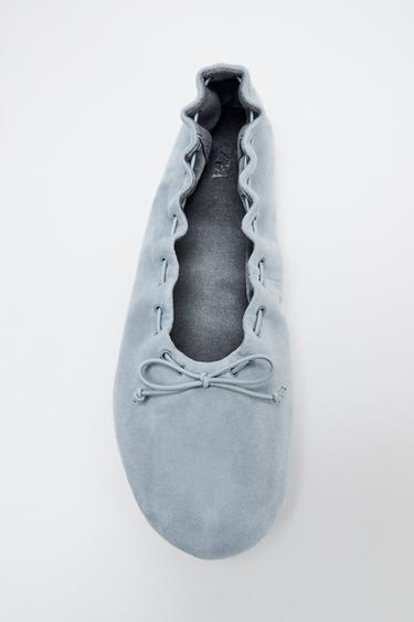 SUEDE BALLERINAS WITH LACE-UP DETAIL - Blue by Zara