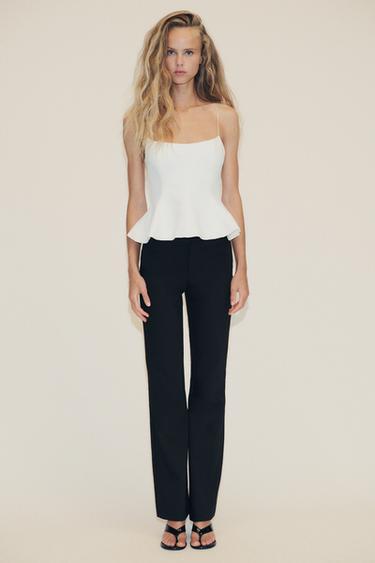 STRETCH PEPLUM TOP - Oyster-white by Zara
