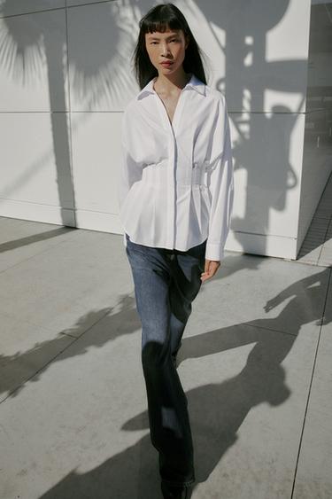 POPLIN SHIRT WITH PLEATS - White by Zara