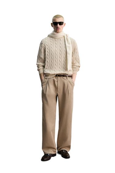 COTTON BLEND CABLE-KNIT JUMPER - Light beige by Zara