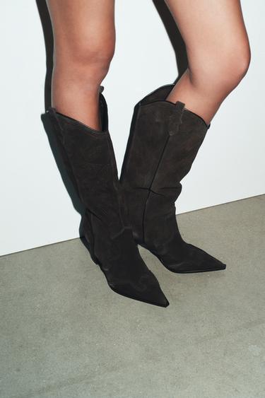 SPLIT SUEDE HEELED BOOTS - Brown by Zara