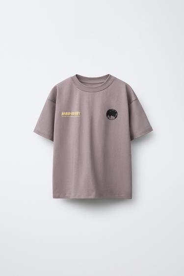 RAISED PRINT T-SHIRT - Brown / Taupe by Zara - Image 0