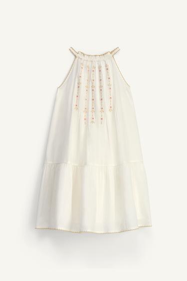 LIMITED EDITION HALTER NECK DRESS WITH EMBROIDERED FLOWERS - White by Zara