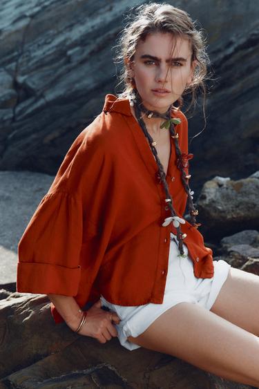 WIDE-SLEEVE LINEN BLEND SHIRT - Terracotta by Zara