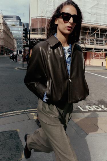 FAUX LEATHER BOMBER JACKET - Dark brown by Zara