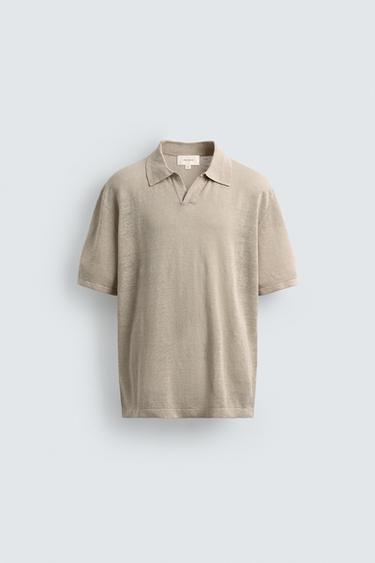 REGULAR FIT 100% LINEN KNIT POLO SHIRT - Oyster-white by Zara