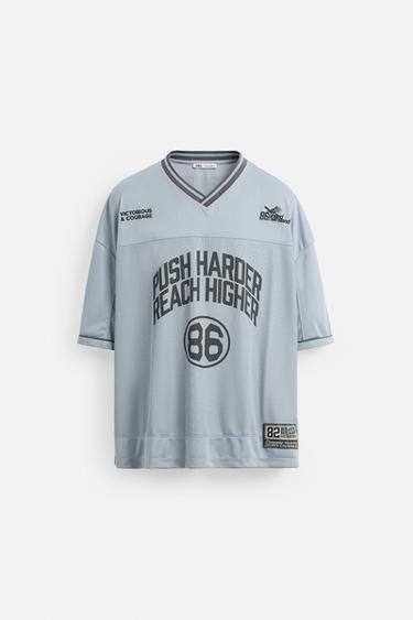 VARSITY TEXTURED T-SHIRT - Duck blue by Zara