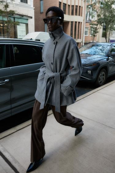 SOFT DOUBLE-POSITION COLLAR COAT - Grey by Zara