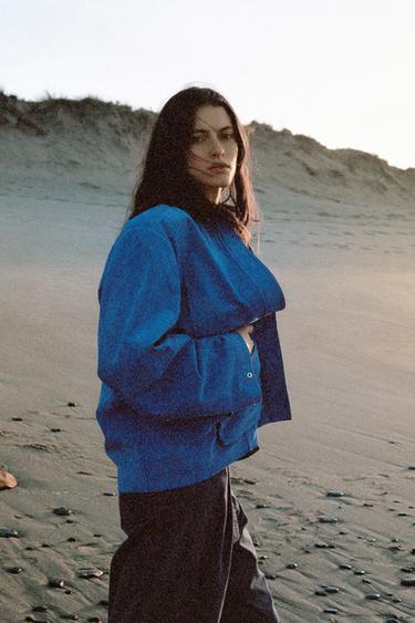 OVERSIZED SUEDE CONTRAST JACKET - Intense blue by Zara