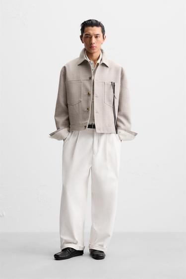 CHECKED CROPPED JACKET - Beige by Zara - Image 0