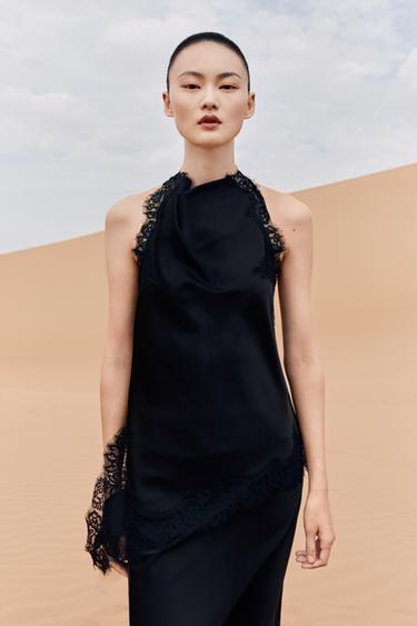 ZW COLLECTION SATIN LACE SKIRT - Black by Zara