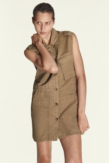 SHORT DRESS WITH POCKETS - camel by Zara