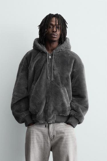 REVERSIBLE FAUX LEATHER BOMBER JACKET - Anthracite Grey by Zara