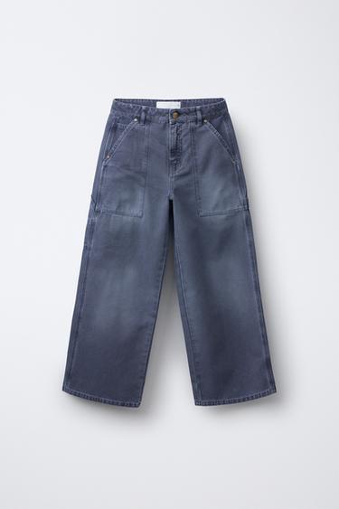 WIDE LEG CARPENTER CANVAS TROUSERS - Blue by Zara - Image 0