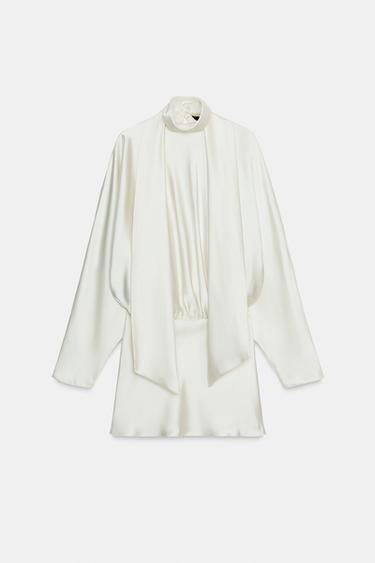 SATIN FOULARD SHORT DRESS - Oyster-white by Zara