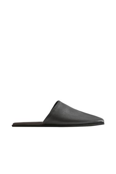 LEATHER MULE SLIPPERS - Black by Zara