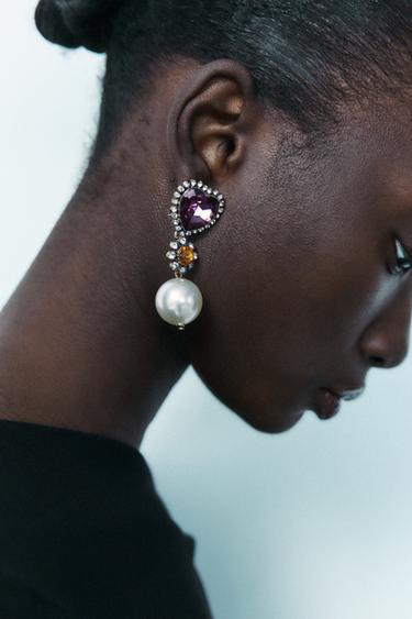 HEART EARRINGS WITH RHINESTONES - Multicoloured by Zara - Image 0