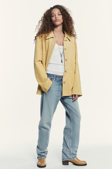 100% SUEDE LEATHER JACKET - Beige-pink by Zara