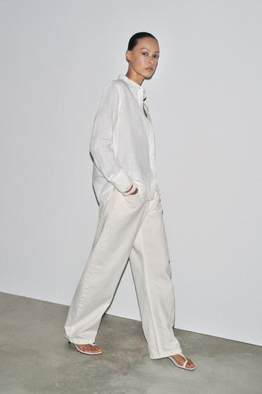 ZW COLLECTION 100% LINEN SHIRT - White by Zara