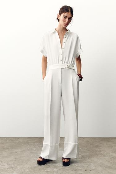CREPE LONG JUMPSUIT - Oyster-white by Zara