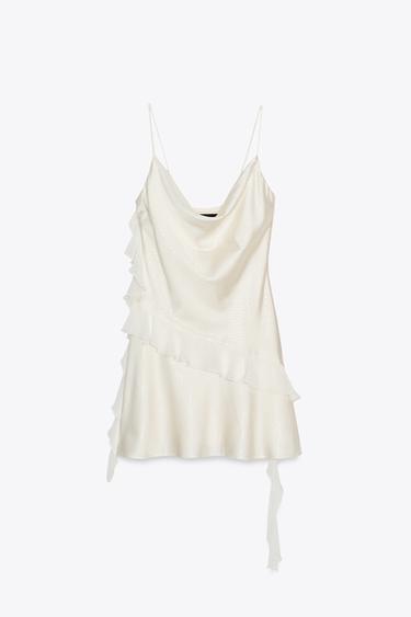 SHINY RUFFLE TRIM MINI DRESS - Ecru by Zara
