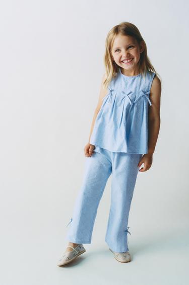 TROUSERS WITH EMBROIDERED BOWS - Sky blue by Zara