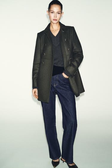 WOOL BLEND DOUBLE-BREASTED COAT - Khaki by Zara