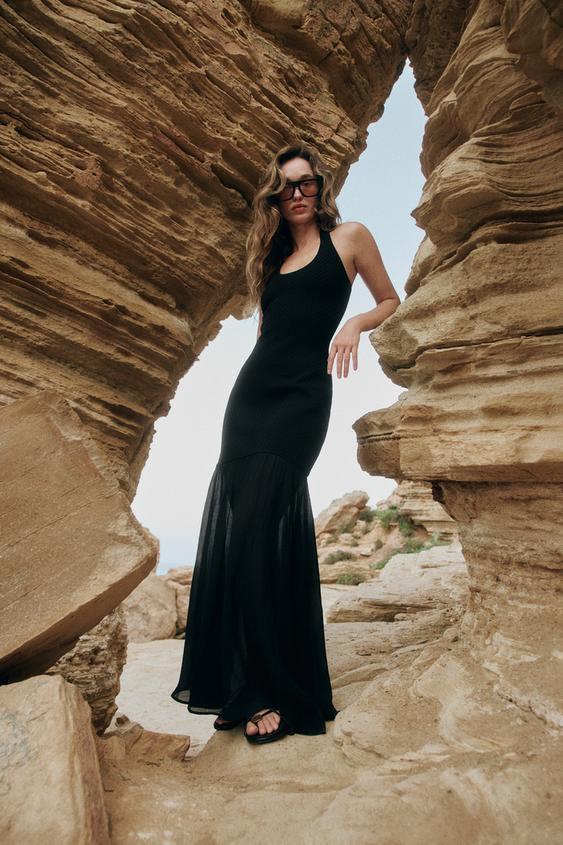 COMBINED KNIT HALTER DRESS - Black by Zara - Image 0