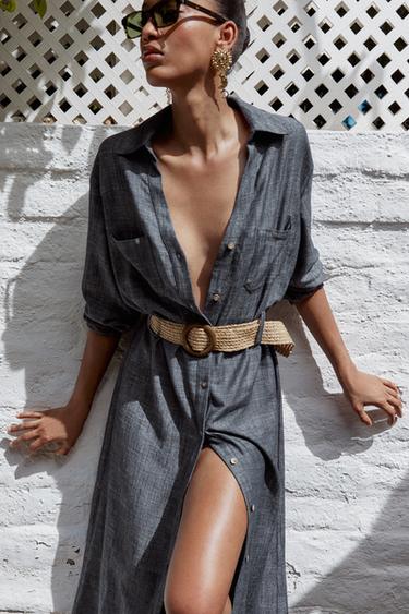 MIDI DRESS WITH BELT - Indigo by Zara