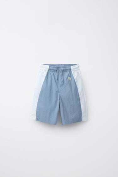 NYLON COLOUR BLOCK BERMUDA SHORTS - Sky blue by Zara