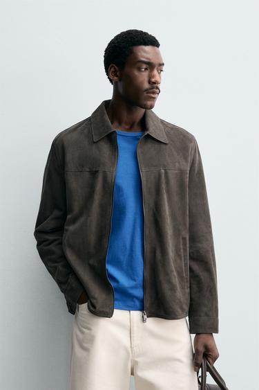 SUEDE LEATHER JACKET - Grey by Zara