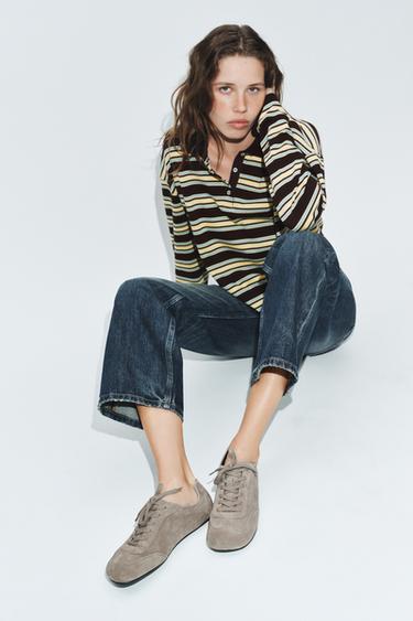 SPORTY SPLIT SUEDE FLAT SHOES - Khaki Green by Zara