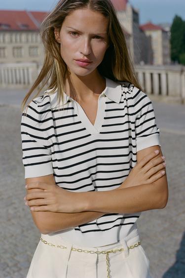 STRIPED KNIT SHORT SLEEVE POLO SHIRT - striped by Zara